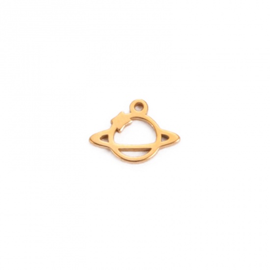 Picture of 5 PCs 304 Stainless Steel Charms Gold Plated Planet Hollow 9mm Dia., 12mm
