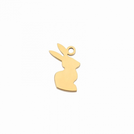 Picture of 5 PCs 304 Stainless Steel Charms Gold Plated Rabbit Animal Hollow 7mm Dia., 11mm