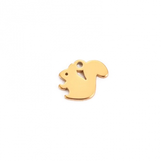 Picture of 5 PCs 304 Stainless Steel Charms Gold Plated Squirrel Animal Hollow 8mm Dia., 10mm