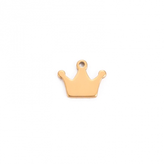 Picture of 5 PCs 304 Stainless Steel Charms Gold Plated Crown Hollow 8mm Dia., 10mm
