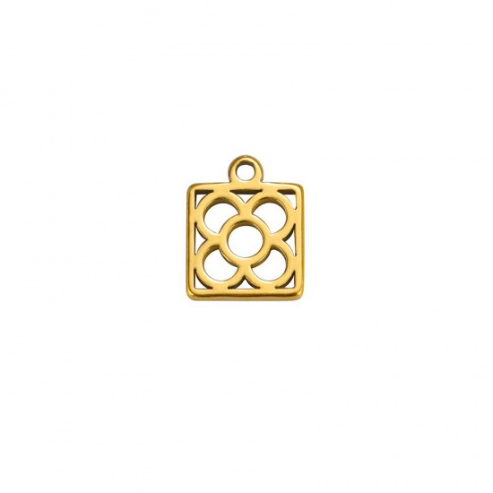 Picture of 5 PCs 304 Stainless Steel Charms Gold Plated Square Filigree Hollow 8mm Dia., 10mm