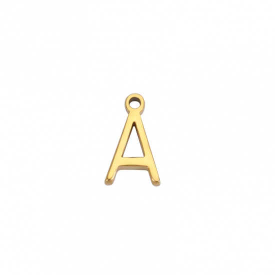 Image de 1 Pièce Breloques en 304 Acier Inoxydable Mini Doré Alphabet Initial/ Lettre Majuscule Gravé Mots" A " 8mm x 5mm