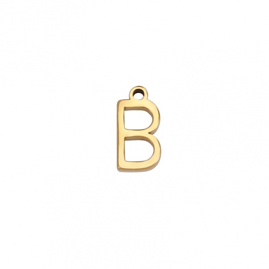 Image de 1 Pièce Breloques en 304 Acier Inoxydable Mini Doré Alphabet Initial/ Lettre Majuscule Gravé Mots" B " 8mm x 4mm
