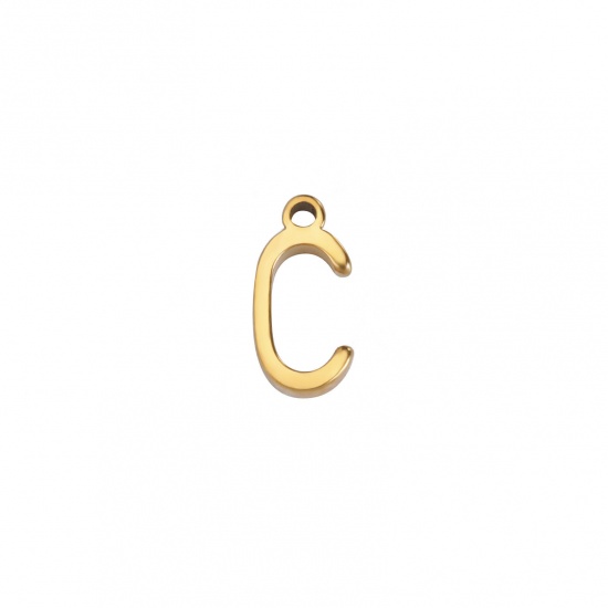Image de 1 Pièce Breloques en 304 Acier Inoxydable Mini Doré Alphabet Initial/ Lettre Majuscule Gravé Mots" C " 8mm x 4mm