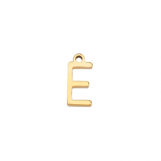 Image de 1 Pièce Breloques en 304 Acier Inoxydable Mini Doré Alphabet Initial/ Lettre Majuscule Gravé Mots" E " 8mm x 4mm
