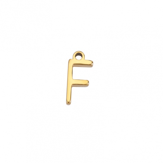 Image de 1 Pièce Breloques en 304 Acier Inoxydable Mini Doré Alphabet Initial/ Lettre Majuscule Gravé Mots" F " 8mm x 4mm