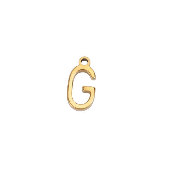 Image de 1 Pièce Breloques en 304 Acier Inoxydable Mini Doré Alphabet Initial/ Lettre Majuscule Gravé Mots" G " 8mm x 4mm