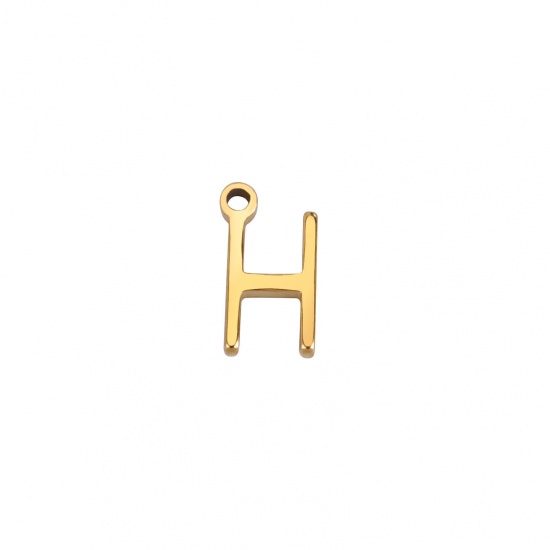 Image de 1 Pièce Breloques en 304 Acier Inoxydable Mini Doré Alphabet Initial/ Lettre Majuscule Gravé Mots" H " 8mm x 5mm
