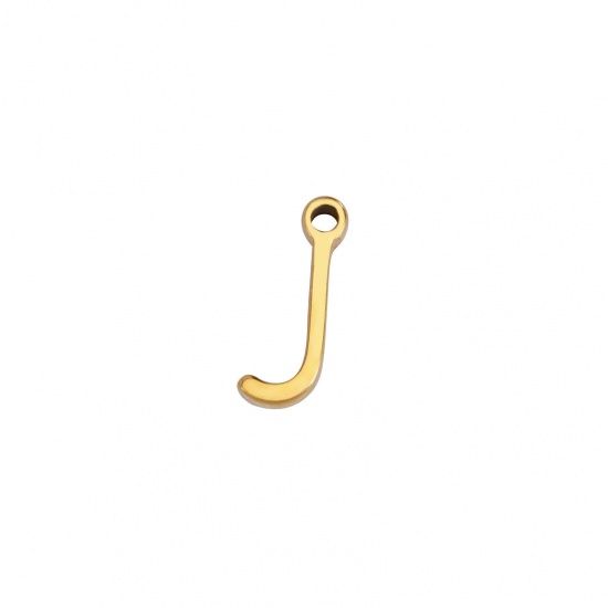 Image de 1 Pièce Breloques en 304 Acier Inoxydable Mini Doré Alphabet Initial/ Lettre Majuscule Gravé Mots" J " 8mm x 3mm
