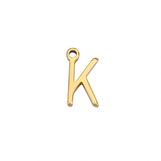 Image de 1 Pièce Breloques en 304 Acier Inoxydable Mini Doré Alphabet Initial/ Lettre Majuscule Gravé Mots" K " 8mm x 4.5mm