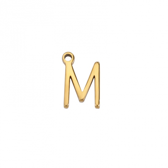 Image de 1 Pièce Breloques en 304 Acier Inoxydable Mini Doré Alphabet Initial/ Lettre Majuscule Gravé Mots" M " 8mm x 5.5mm
