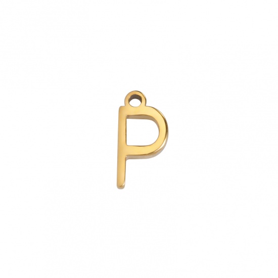 Image de 1 Pièce Breloques en 304 Acier Inoxydable Mini Doré Alphabet Initial/ Lettre Majuscule Gravé Mots" P " 8mm x 4mm