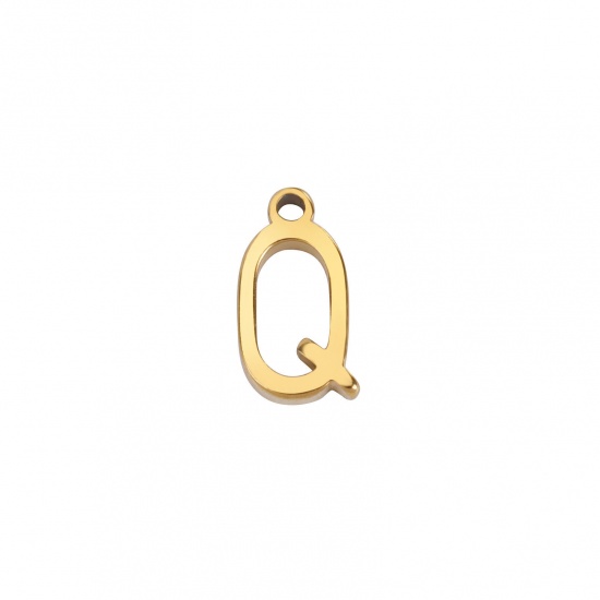 Image de 1 Pièce Breloques en 304 Acier Inoxydable Mini Doré Alphabet Initial/ Lettre Majuscule Gravé Mots" Q " 8mm x 4mm