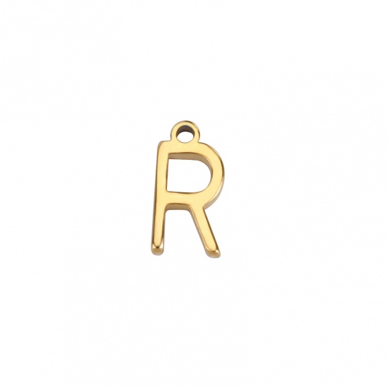 Image de 1 Pièce Breloques en 304 Acier Inoxydable Mini Doré Alphabet Initial/ Lettre Majuscule Gravé Mots" R " 8mm x 4mm