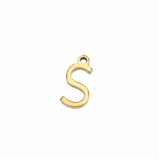 Image de 1 Pièce Breloques en 304 Acier Inoxydable Mini Doré Alphabet Initial/ Lettre Majuscule Gravé Mots" S " 8mm x 4mm