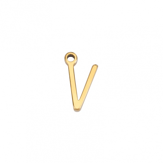Image de 1 Pièce Breloques en 304 Acier Inoxydable Mini Doré Alphabet Initial/ Lettre Majuscule Gravé Mots" V " 8mm x 5mm