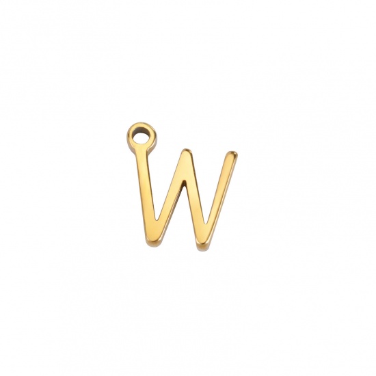 Image de 1 Pièce Breloques en 304 Acier Inoxydable Mini Doré Alphabet Initial/ Lettre Majuscule Gravé Mots" W " 7mm x 7mm