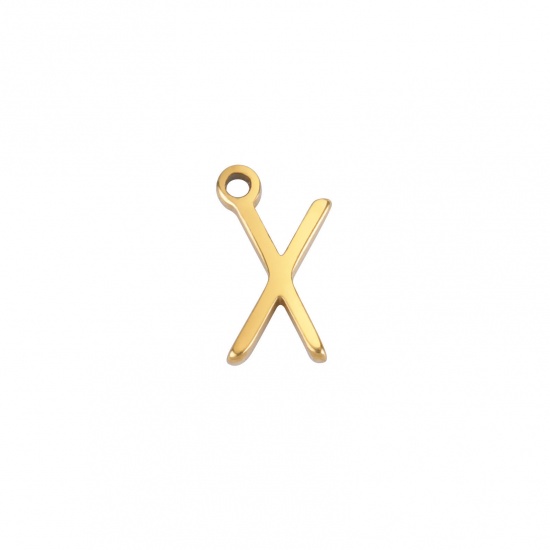 Image de 1 Pièce Breloques en 304 Acier Inoxydable Mini Doré Alphabet Initial/ Lettre Majuscule Gravé Mots" X " 8mm x 5mm
