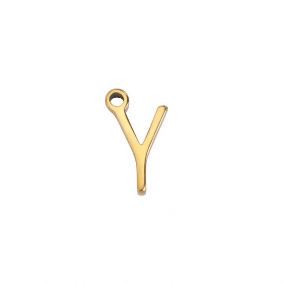 Image de 1 Pièce Breloques en 304 Acier Inoxydable Mini Doré Alphabet Initial/ Lettre Majuscule Gravé Mots" Y " 8mm x 5mm