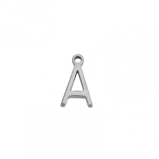 Image de 1 Pièce Breloques en 304 Acier Inoxydable Mini Argent Mat Alphabet Initial/ Lettre Majuscule Gravé Mots" A " 8mm x 4mm