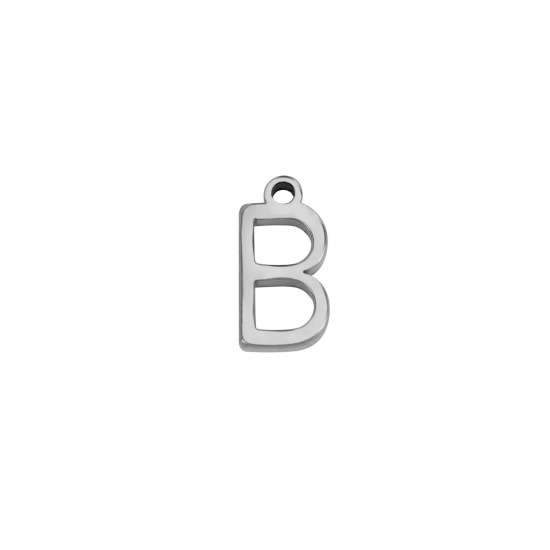 Image de 1 Pièce Breloques en 304 Acier Inoxydable Mini Argent Mat Alphabet Initial/ Lettre Majuscule Gravé Mots" B " 8mm x 4mm