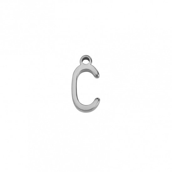 Image de 1 Pièce Breloques en 304 Acier Inoxydable Mini Argent Mat Alphabet Initial/ Lettre Majuscule Gravé Mots" C " 8mm x 4mm