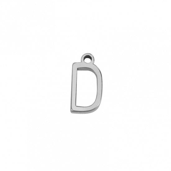 Image de 1 Pièce Breloques en 304 Acier Inoxydable Mini Argent Mat Alphabet Initial/ Lettre Majuscule Gravé Mots" D " 8mm x 4mm