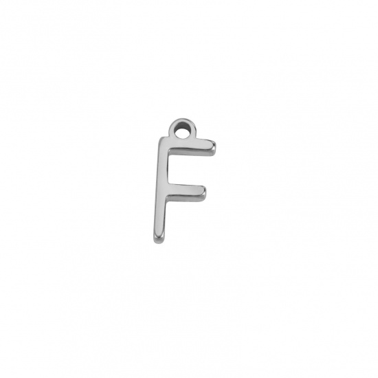 Image de 1 Pièce Breloques en 304 Acier Inoxydable Mini Argent Mat Alphabet Initial/ Lettre Majuscule Gravé Mots" F " 8mm x 4mm