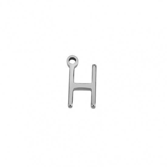 Image de 1 Pièce Breloques en 304 Acier Inoxydable Mini Argent Mat Alphabet Initial/ Lettre Majuscule Gravé Mots" H " 8mm x 5mm