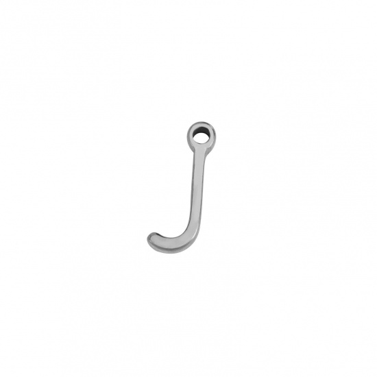 Image de 1 Pièce Breloques en 304 Acier Inoxydable Mini Argent Mat Alphabet Initial/ Lettre Majuscule Gravé Mots" J " 8mm x 3mm