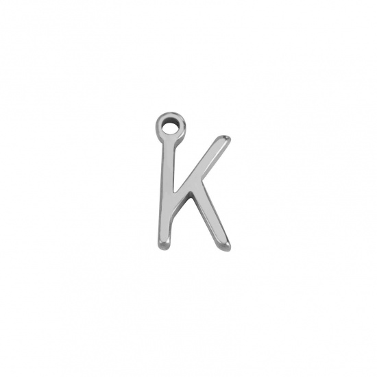 Image de 1 Pièce Breloques en 304 Acier Inoxydable Mini Argent Mat Alphabet Initial/ Lettre Majuscule Gravé Mots" K " 8mm x 4.5mm