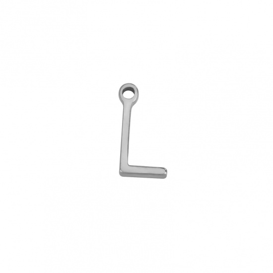 Image de 1 Pièce Breloques en 304 Acier Inoxydable Mini Argent Mat Alphabet Initial/ Lettre Majuscule Gravé Mots" L " 8mm x 4mm