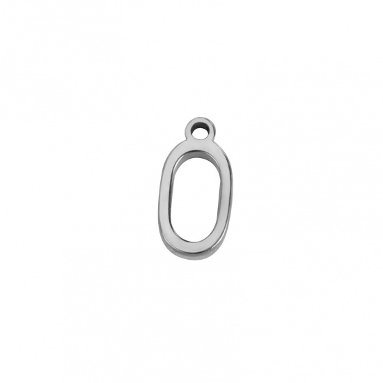 Image de 1 Pièce Breloques en 304 Acier Inoxydable Mini Argent Mat Alphabet Initial/ Lettre Majuscule Gravé Mots" O " 8mm x 4mm