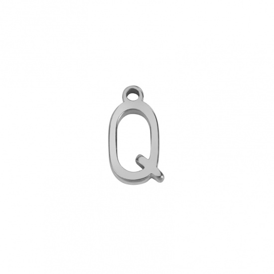 Image de 1 Pièce Breloques en 304 Acier Inoxydable Mini Argent Mat Alphabet Initial/ Lettre Majuscule Gravé Mots" Q " 8mm x 4mm