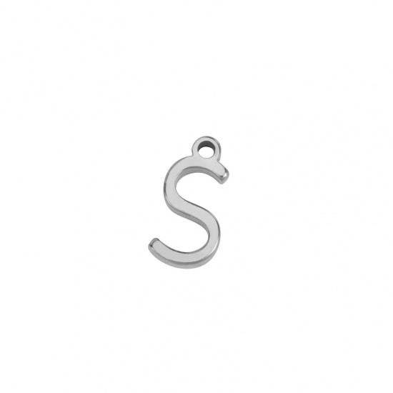 Image de 1 Pièce Breloques en 304 Acier Inoxydable Mini Argent Mat Alphabet Initial/ Lettre Majuscule Gravé Mots" S " 8mm x 4mm