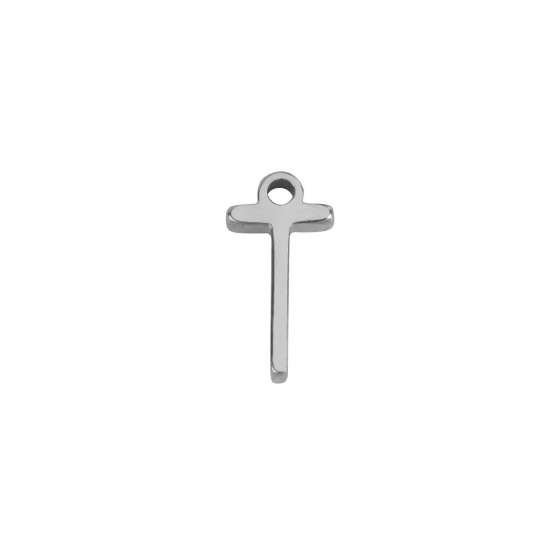 Image de 1 Pièce Breloques en 304 Acier Inoxydable Mini Argent Mat Alphabet Initial/ Lettre Majuscule Gravé Mots" T " 8mm x 4mm