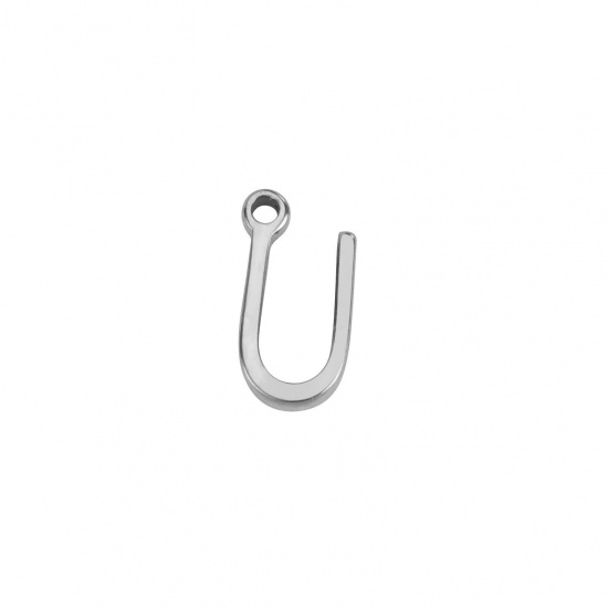 Image de 1 Pièce Breloques en 304 Acier Inoxydable Mini Argent Mat Alphabet Initial/ Lettre Majuscule Gravé Mots" U " 8mm x 4.5mm