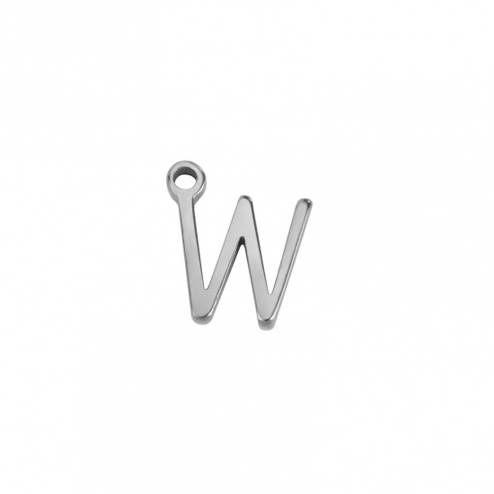 Image de 1 Pièce Breloques en 304 Acier Inoxydable Mini Argent Mat Alphabet Initial/ Lettre Majuscule Gravé Mots" W " 7mm x 7mm