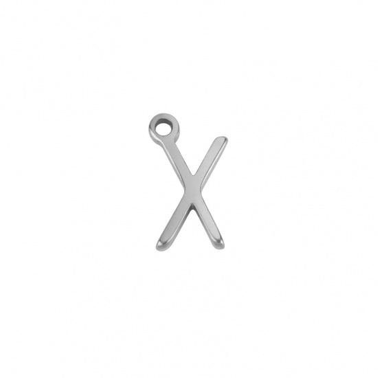 Image de 1 Pièce Breloques en 304 Acier Inoxydable Mini Argent Mat Alphabet Initial/ Lettre Majuscule Gravé Mots" X " 8mm x 5mm