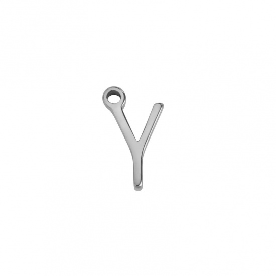 Image de 1 Pièce Breloques en 304 Acier Inoxydable Mini Argent Mat Alphabet Initial/ Lettre Majuscule Gravé Mots" Y " 8mm x 5mm