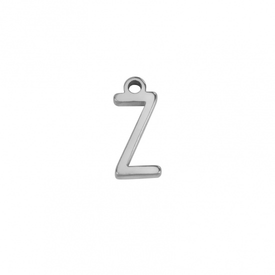 Image de 1 Pièce Breloques en 304 Acier Inoxydable Mini Argent Mat Alphabet Initial/ Lettre Majuscule Gravé Mots" Z " 8mm x 4mm