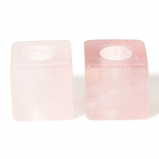 Picture of 1 Piece (Grade A) Rose Quartz ( Natural ) Loose Beads For DIY Charm Jewelry Making Cube Light Pink About 10mm Dia., Hole: Approx 4.8mm