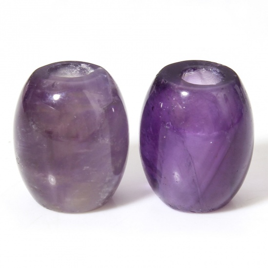 Picture of 1 Piece (Grade A) Amethyst ( Natural ) Loose Beads For DIY Charm Jewelry Making Barrel Purple About 16mm x 13mm, Hole: Approx 4.4mm