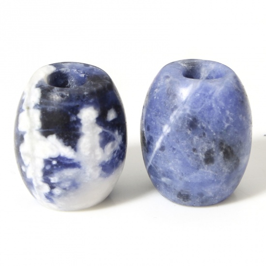 Picture of 1 Piece (Grade A) Blue-vein Stone ( Natural ) Loose Beads For DIY Charm Jewelry Making Barrel Blue About 16mm x 13mm, Hole: Approx 4.4mm