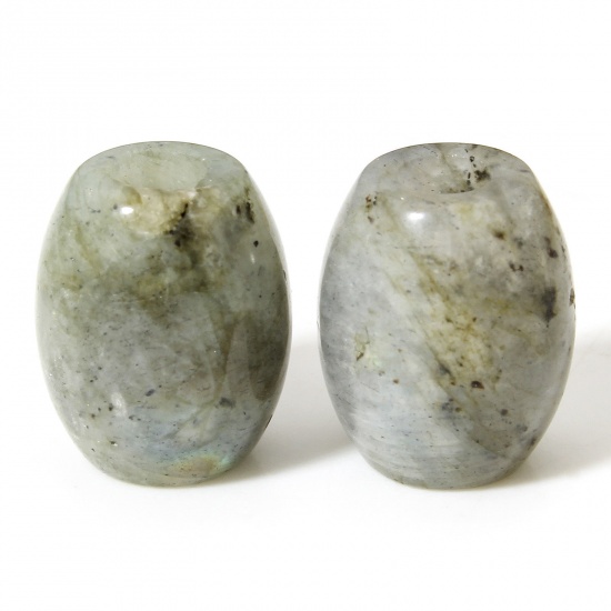 Picture of 1 Piece (Grade A) Labradorite ( Natural ) Loose Beads For DIY Charm Jewelry Making Barrel Gray About 16mm x 13mm, Hole: Approx 4.4mm