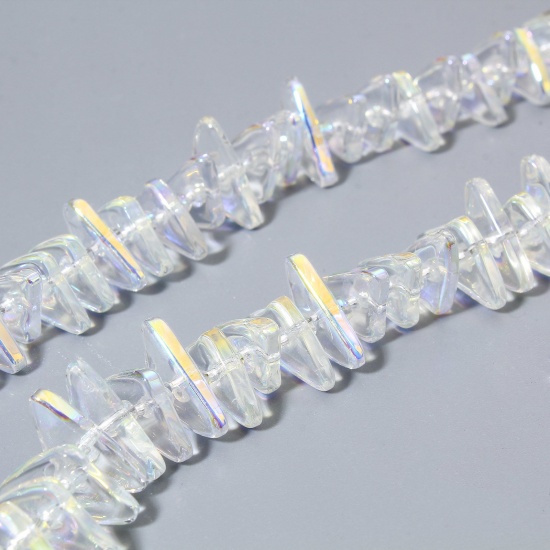 Picture of 1 Strand (Approx 120 PCs/Strand) Glass Beads For DIY Charm Jewelry Making Triangle Transparent Clear AB Rainbow Color About 16mm x 9mm, Hole: Approx 1mm, 60cm(23 5/8") long