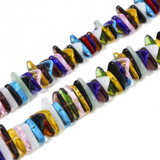 Picture of 1 Strand (Approx 100 PCs/Strand) Glass Beads For DIY Charm Jewelry Making Triangle At Random Mixed Color About 16mm x 9mm, Hole: Approx 1mm, 32cm(12 5/8") long