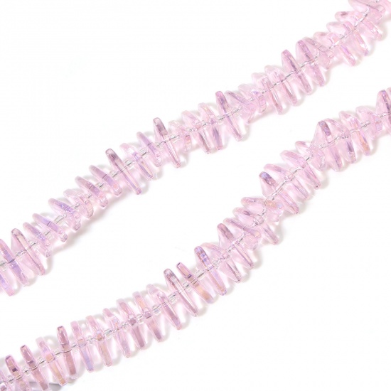 Picture of 1 Strand (Approx 120 PCs/Strand) Glass Beads For DIY Charm Jewelry Making Triangle Pink AB Rainbow Color About 16mm x 9mm, Hole: Approx 1mm, 60cm(23 5/8") long