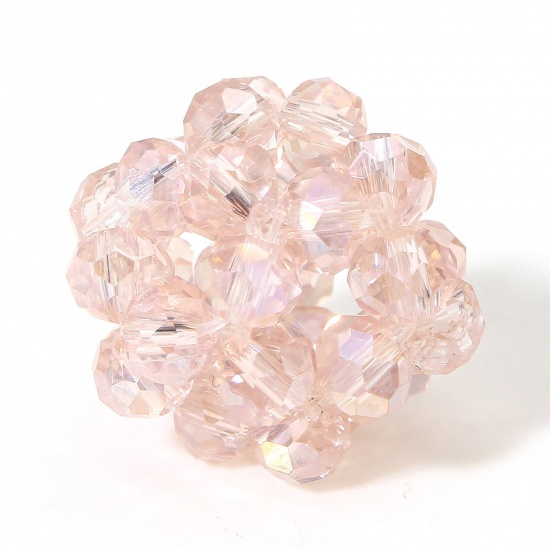 Immagine di 5 Pz Vetro Perline per la Creazione di Gioielli con Ciondoli Fai-da-te Palla Rosa Circa 17mm x 15mm, Foro: Circa 2.4mm