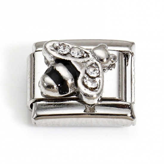 Image de 1 Piece 304 Stainless Steel Italian Charm Links For DIY Bracelet Jewelry Making Silver Tone Rectangle Butterfly 10mm x 9mm